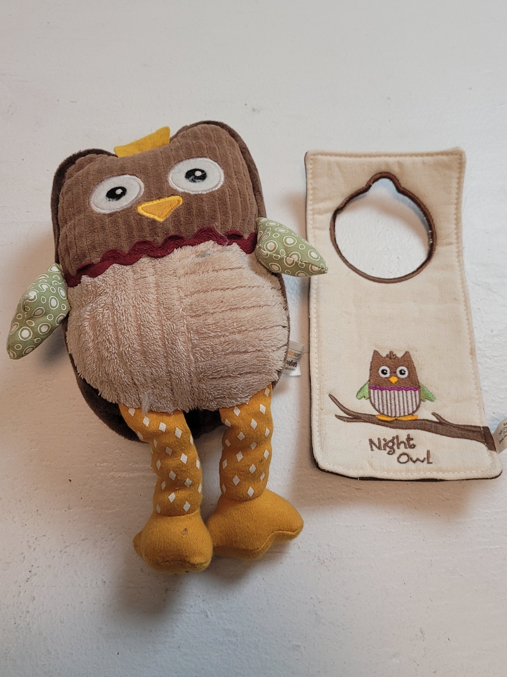Baby Aspen Brown & Yellow Plush Owl Toy with Cream Door Hanger